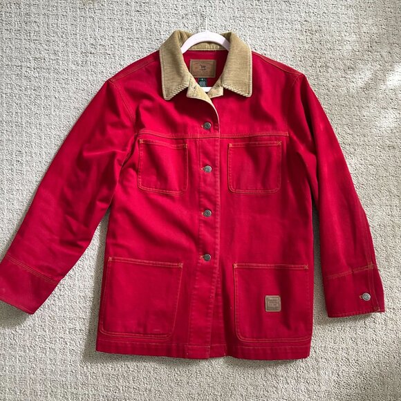 Ralph Lauren Vintage Red Canvas Corduroy Chore Jacket Womens Large L - Picture 1 of 6